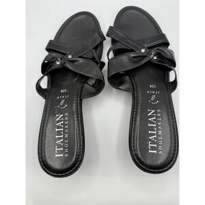 Italian Shoemakers Women 11M Black Leather Mules Open Toe Slip On Shoes Casual